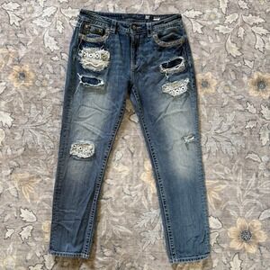 Miss Me Jeans Women 29 Distressed Crochet Eyelet Lace Braided JB7292A